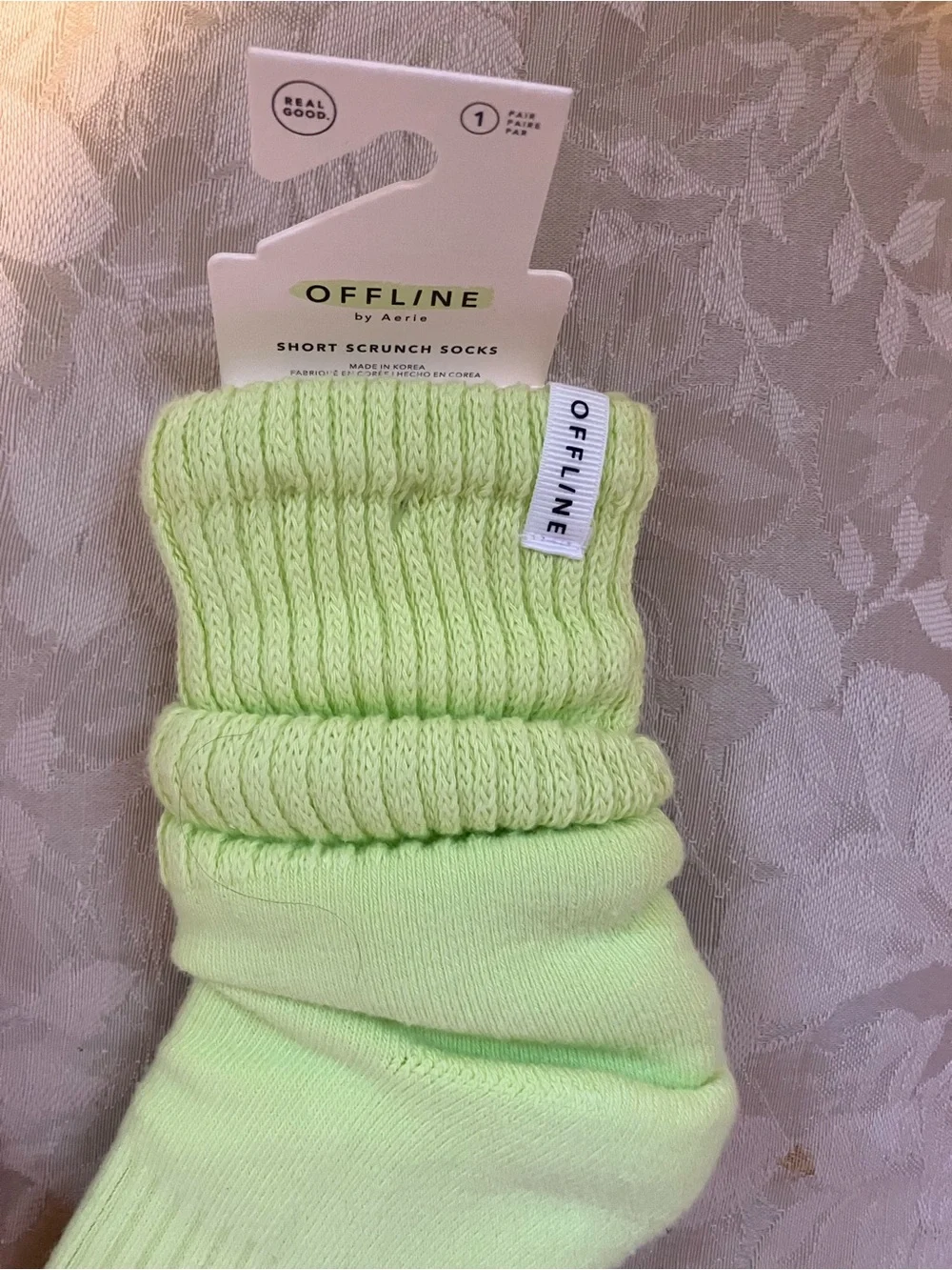 NWT Aerie offline neon green scrunch sock